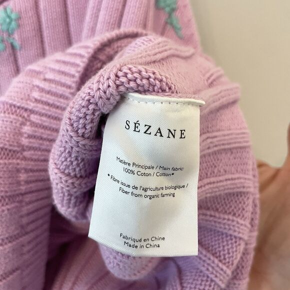 Sezane Ania Knit Sweater Tank Embroidered Lilac Sea Green Cotton - Picture 9 of 11